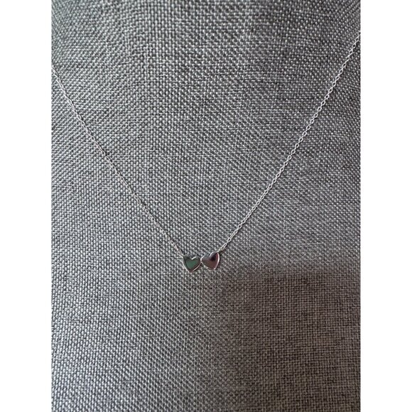 Sterling Silver Double Heart Pendant Necklace 925 LA TH Marking - Picture 2 of 6